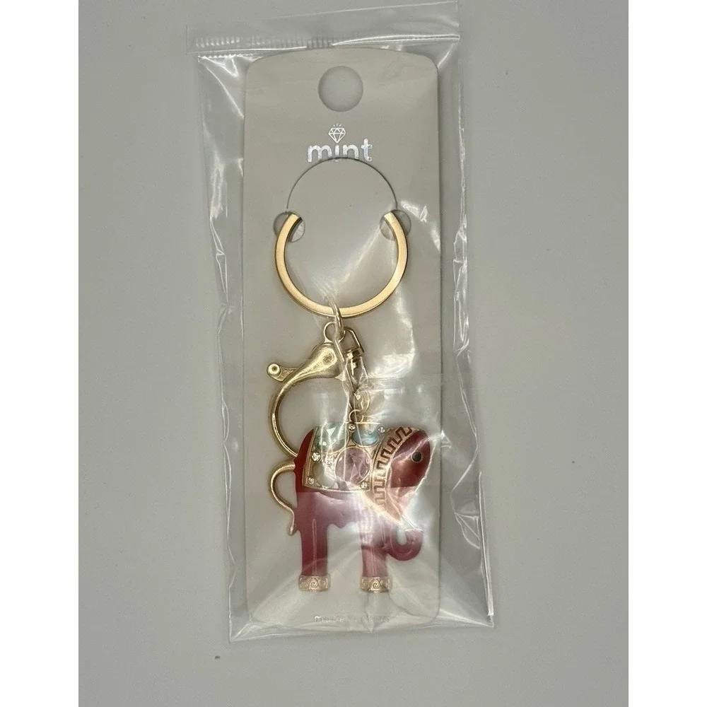 Red Elephant Rhinestone Gold Keychain Purse Charm